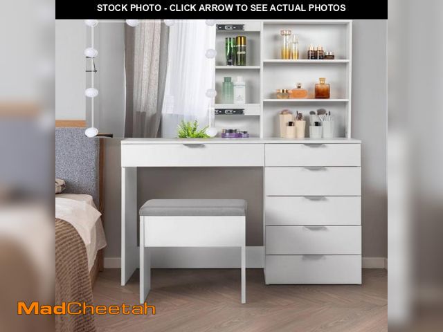 Lot 74-12359033 - Ktaxon Vanity Set with 3 Color Lighted Mirror, Makeup Table with 6 Drawers, Dressing Table Makeup De...