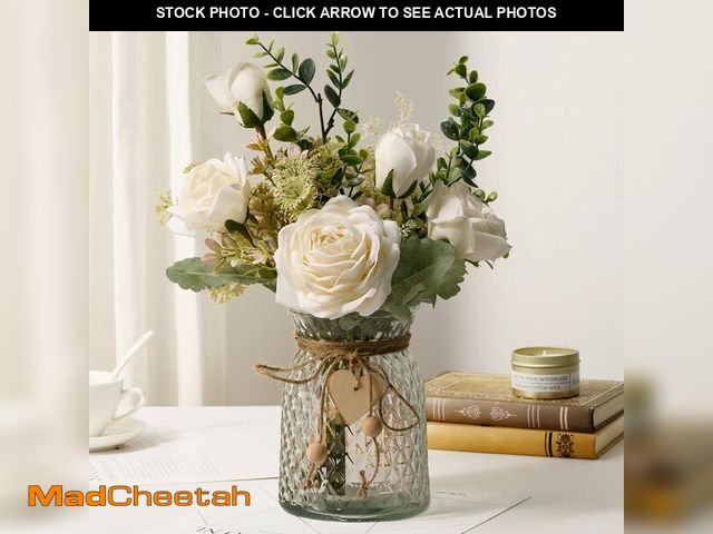 Lot 74-14155205 - YJ Fake Flowers with Vase, Silk Roses Artificial Flowers in Vase, Faux Flower Plant Arrangement Suit...
