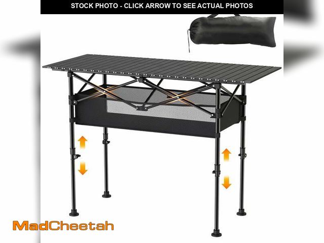 Lot 74-12780541 - Camping Table with Mesh Basket, Folding Camp Aluminum Lightweight Roll up Table, Height Adjustable M...