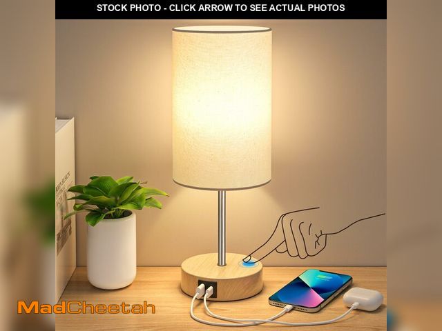 Lot 74-12697963 - AKASUKI Table Lamp for Bedroom, 3 Way Dimmable Touch Lamp with Dual Charging Station, Small Bedside ...