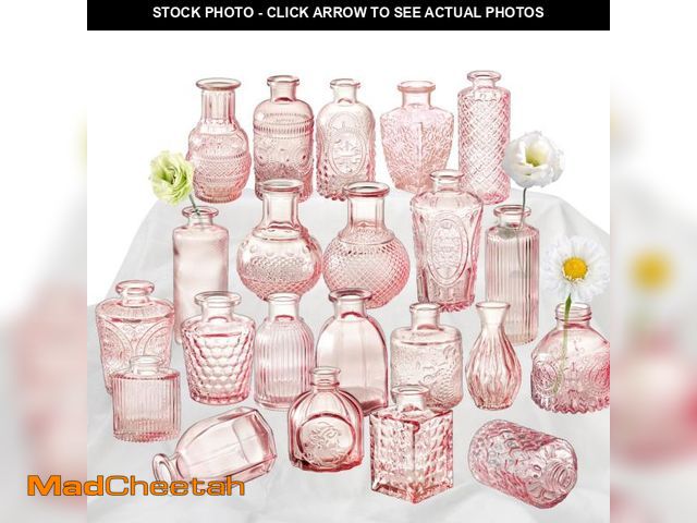 Lot 74-12311632 - Pink Glass Bud Vase Set of 22, Small Vases for Flowers, Clear Glass Vases for Centerpieces, Mini Bud...