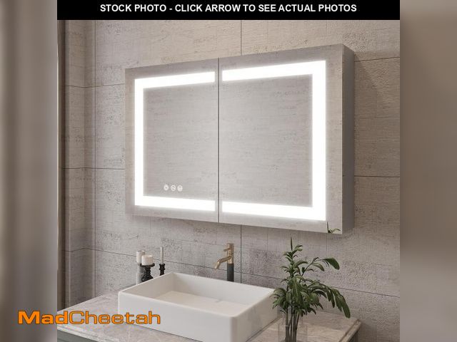 Lot 74-12162251 - (MISSING 1 GLASS PIECE) 36 x 24 inch Bathroom Medicine Cabinet with LED Vanity Mirror, Adjustable Li...