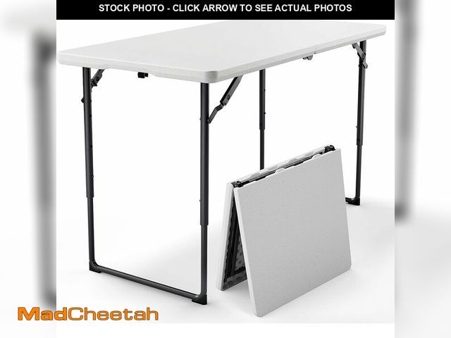 Lot 74-14068227 - MAKE CHANGES 4ft Folding Table with Adjustable Height, Heavy Duty Fold-in-Half Plastic Table with St...