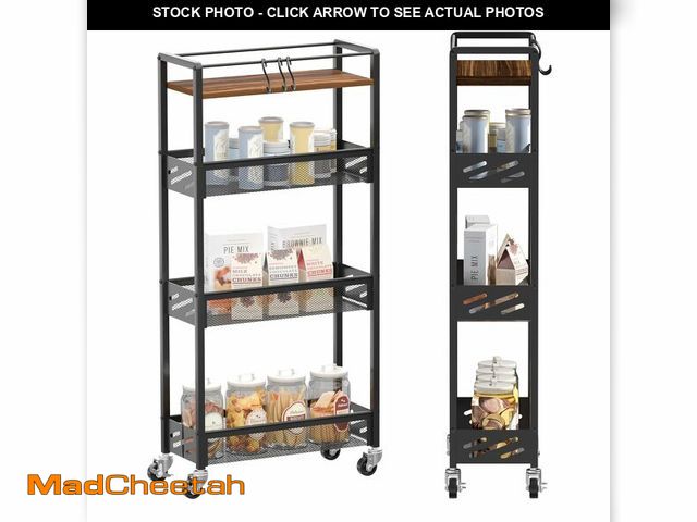 Lot 74-12711115 - DGSNADGO Slim Rolling Storage Cart, 4-Tier Kitchen Cart on Wheels, Narrow Utility Cart with Handle a...