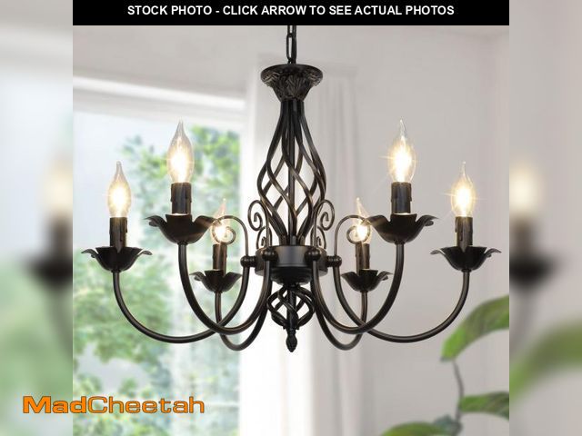 Lot 74-11545779 - 6-Light Farmhouse Candle Chandelier for Living Room, Rustic Industrial Pendant Ceiling Light fixture...