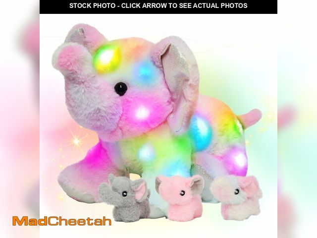 Lot 74-14209667 - Hopearl LED Plush Colorful Elephant Light up Stuffed Mommy Elephant with 3 Baby Elephish in her Tumm...