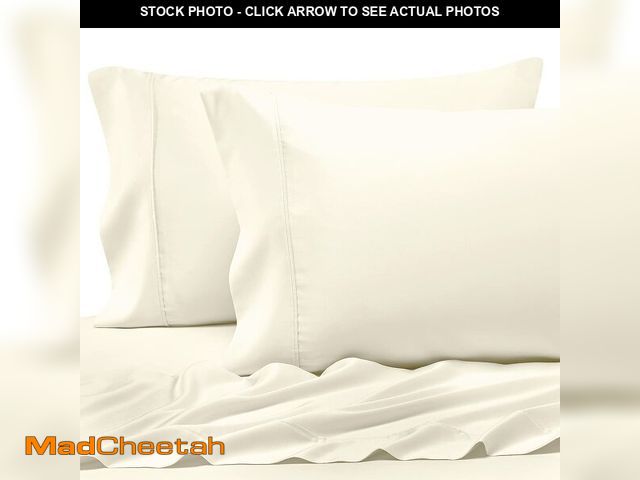 Lot 74-12716021 - Pizuna Pure 100% Cotton Pillow Cases King Size Set of 2 Ivory, Luxurious 400 Thread Count Long Stapl...