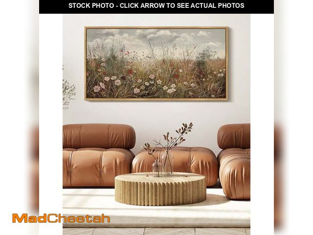 Lot 74-14607893 - (SOME DAMAGE ON FRAME) Drsoum Large 20x40in Natural Framed Meadow Wildflower Field Vintage Wall Art ...