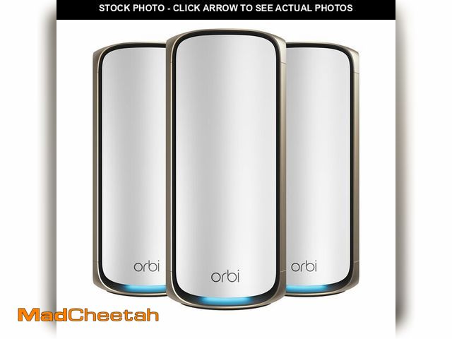 Lot 74-14358364 - NETGEAR Orbi 970 Series Quad-Band WiFi 7 Mesh Network System (RBE973S), Router + 2 Satellite Extende...