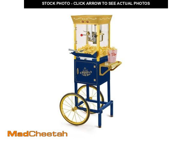 Lot 74-13039324 - Nostalgia Vintage Professional 8 Oz Kettle Navy Blue Popcorn Machine Cart with Interior Light, Measu...