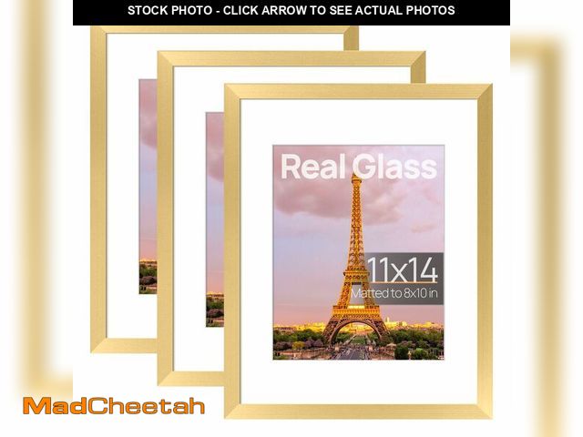 Lot 74-14054029 - upsimples 11x14 Picture Frame Set of 3, Made of High Definition Glass for 8x10 with Mat or 11x14 Wit...