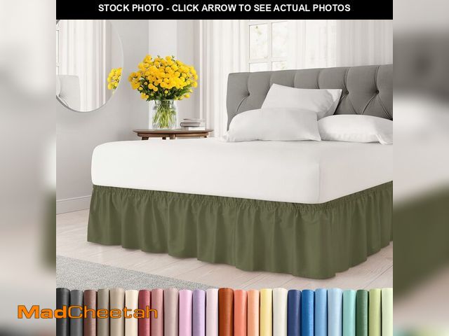 Lot 74-12719019 - Wrap Around Dust Ruffle Bed Skirt - Sage Green - for Queen Size Beds with 12 Inch Drop - Elastic Str...