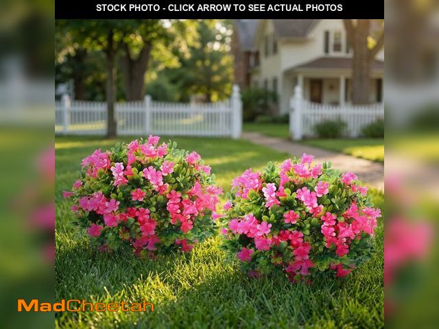 Lot 74-14332945 - Daifunli 2 Pcs Artificial Morning Glory Topiary Balls Tree with Spike - UV Resistant, Realistic Silk...