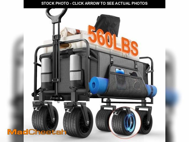 Lot 74-12779155 - 560lbs Large Collapsible Garden Cart with Brakes, Qunler Folding Utility Wagon with Big Wheels and S...
