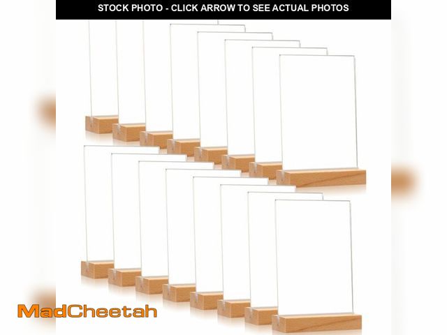Lot 74-13966772 - Vinsot 24 Pack 4 x 6 Inches Clear Acrylic Sign with Wood Base T Shape Sign Holder Vertical Blank Sta...