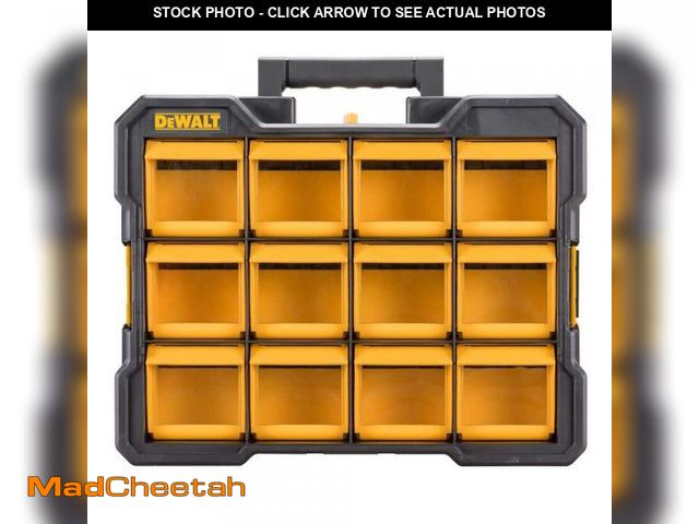 Lot 74-12412021 - DEWALT Plastic 12-Compartment Small Parts Organizer Flip Bin - UNUSED