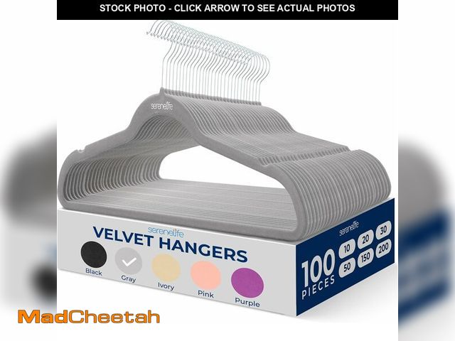 Lot 74-12544367 - SereneLife 100-Pack Premium Velvet Hangers - Ultra-Thin, Non-Slip &amp; Heavy-Duty Clothes Hangers w...