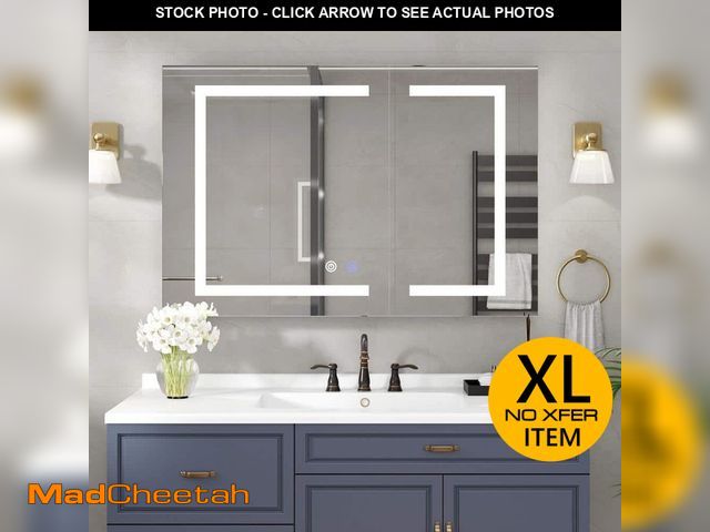 Lot 74-14112953 - Simple Project 36 in. W x 30 in. H Rectangular Aluminum Light Medicine Cabinet with Mirror, Defoggin...