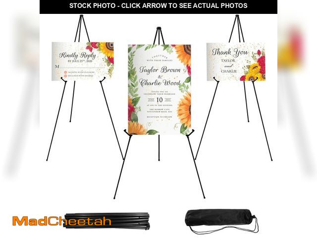 Lot 74-14427751 - JEAWIWI 3 Pcs Lightweight Easel Stand, 66 Inch, Black, with Carry Bags - UNUSED