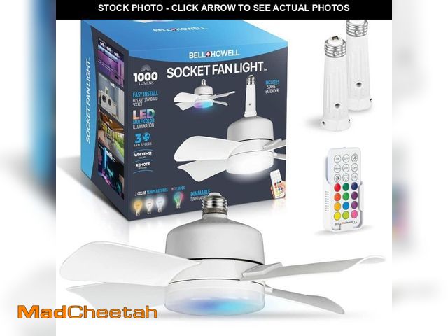 Lot 74-12803969 - Bell + Howell 15.7 in. Indoor White Ceiling Fan with Remote, RGB CCT LED Light, Socket - UNUSED