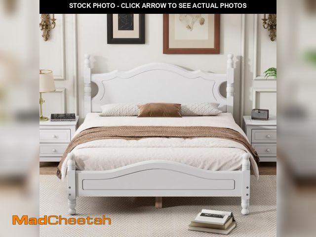 Lot 74-12258009 - Merax Classic Solid Wood Platform Bed with Headboard, Full Bed Frame/No Box Spring Needed/Easy Assem...