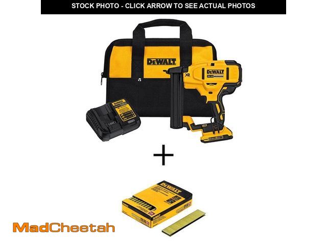 Lot 74-12850779 - *DIRTY/USED* DEWALT 20V MAX XR Lithium-Ion Cordless 18-GA Narrow Crown Stapler Kit with 1/4 in. x 1 ...