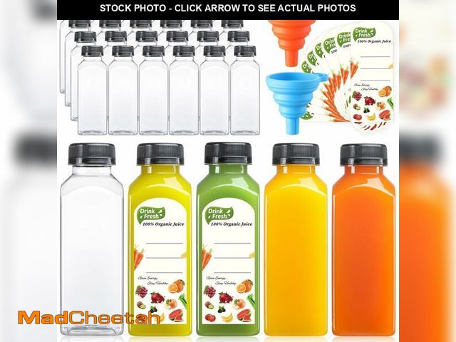 Lot 74-14422227 - 24 PACK, 12 OZ Reusable Thicker Plastic Juice Bottles with Caps, Leakproof - UNUSED