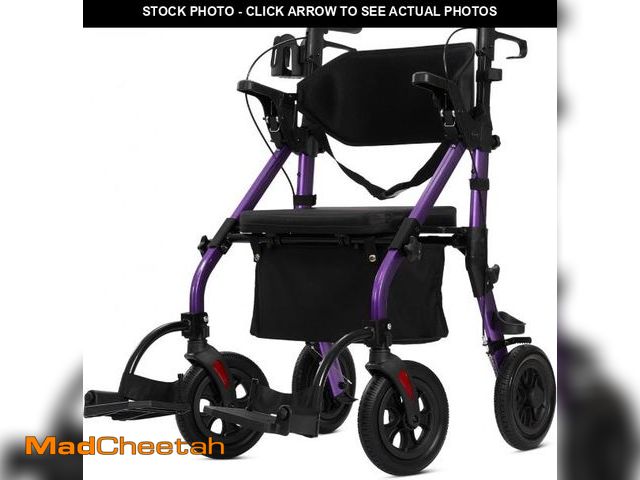 Lot 74-12448038 - ELENKER All Terrain Rollator Walker Transport Wheelchair Combo, 2 in 1 Rolling Walker with Padded Se...