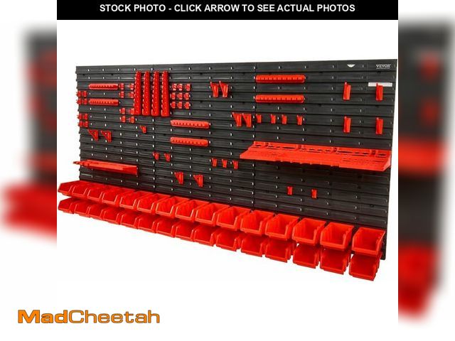 Lot 74-12633445 - VEVOR Wall Mounted Storage Rack System, 30-Bin Parts Rack Organizer with Wall Panels/Tool Holders/Ho...