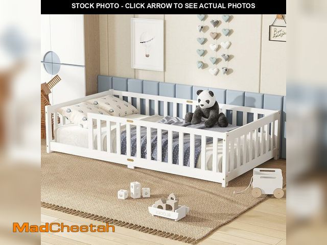 Lot 74-12573521 - Bellemave Twin Floor Bed with Slats and Safety Guardrails, Kids Montessori Floor Beds with Fence and...