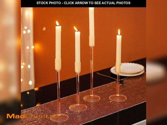 Lot 74-12599779 - 4Pcs Glass Candle Holders for Taper Candle Holders, Clear CandleSticks Long Holder Candlestick Holde...
