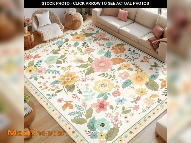 Lot 74-13710399 - RELEANY Floral 9x12 Area Rug Machine Washable Soft Print Boho Carpet Non Slip Doormat Low Pile Flowe...