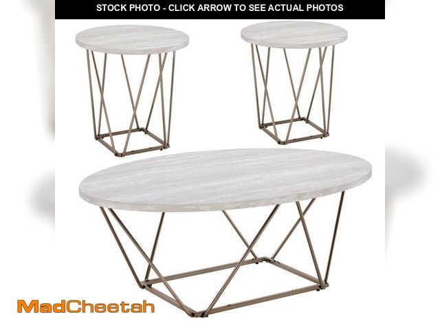 Lot 74-14344370 - Steve Silver Rowyn 3-Piece 47 in. Off-White/Champagne Large Hexagon Wood Coffee Table Set - UNUSED