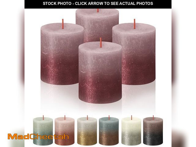 Lot 74-12710102 - BOLSIUS 4 Pack Ash Rose/Red Sunset Rustic Metallic Pillar Candles - 2.75 X 3.25 Inches - Fine Europe...