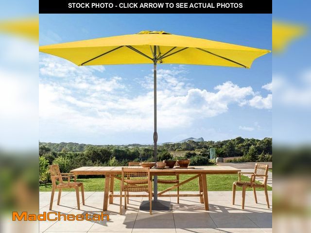 Lot 74-12773042 - Sonkuki 6 ft. x 9 ft. Rectangular Steel Patio Market Umbrella with Push Button Tilt in Yellow - USED