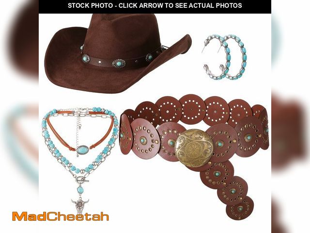 Lot 74-14145924 - Chicingyou 4 Pcs Western Cowgirl Outfit Accessories Cowgirl Costume with Turquoise Jewelry Sets for ...