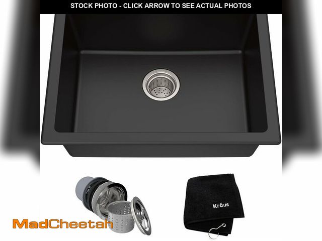 Lot 74-13709962 - KRAUS Quarza 24-inch Kitchen Sink Drop-In/Undermount Single Bowl Granite Kitchen Sink Black Onyx, KG...