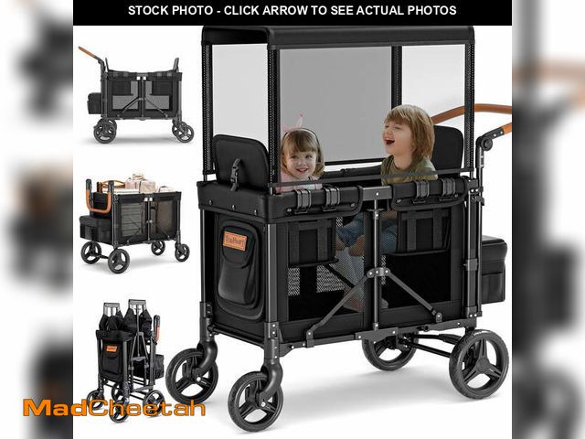 Lot 74-13658613 - TouHeart Foldable Wagon Stroller for 2 Kids, 3-in-1 Stroller Wagon with Canopy, 5-Point Harness, 180...
