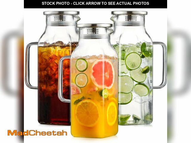 Lot 74-14211774 - Netany 3 Pack 2 Liters/68 oz Square Glass Pitcher with Lid and Handle for Fridge, Iced Tea and Coffe...
