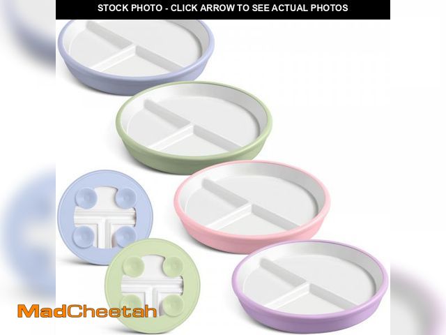 Lot 74-12435218 - Domensi 4 Pcs 8" Large Porcelain Kids Plates with Anti-slip Silicone Sleeve Ceramic Divided Plate wi...