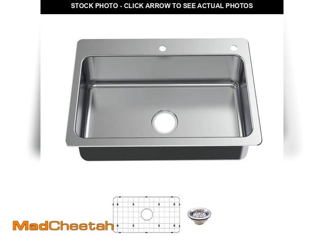 Lot 74-12798103 - Glacier Bay Bratten 33 in. Drop-In Single Bowl 18 Gauge Stainless Steel Kitchen Sink with Accessorie...