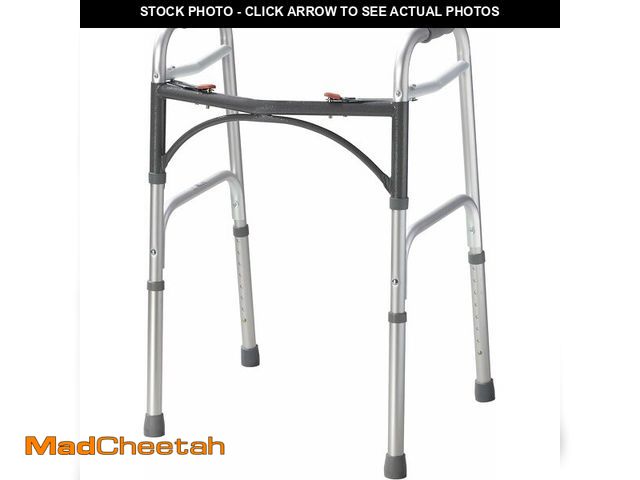 Lot 74-13041978 - Drive Medical 2-Button Standard Foldable Walker for Seniors, Adults, and Disabled - Basic Walking Ai...