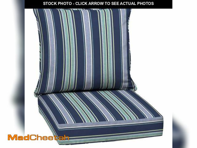 Lot 74-14356325 - ARDEN 24 in. x 24 in. 2-Piece Deep Seating Outdoor Lounge Chair Cushion in Sapphire Aurora Blue Stri...