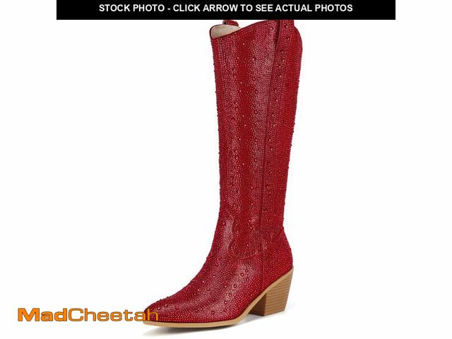 Lot 74-12437479 - IDIFU IN3 Rhinestone Cowboy Boots For Women Knee High Western Cowgirl Boots Pointed Toe Block Chunky...