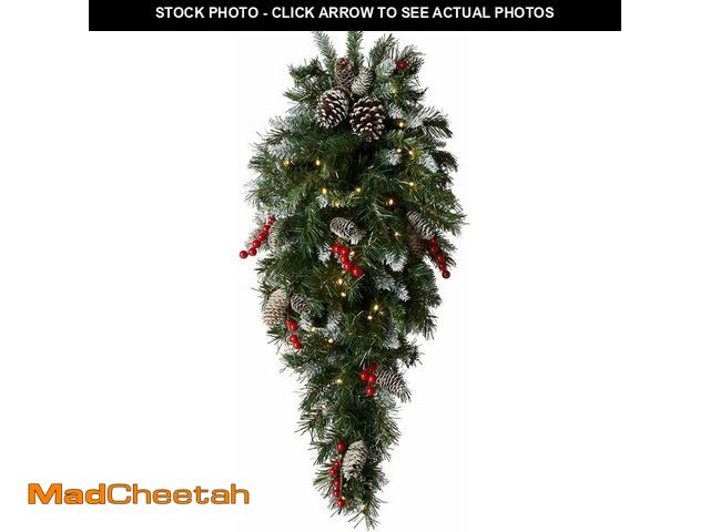 Lot 74-13041571 - National Tree Company 36 in Pre-Lit Frosted Berry Artificial Christmas Teardrop, Christmas Decoratio...