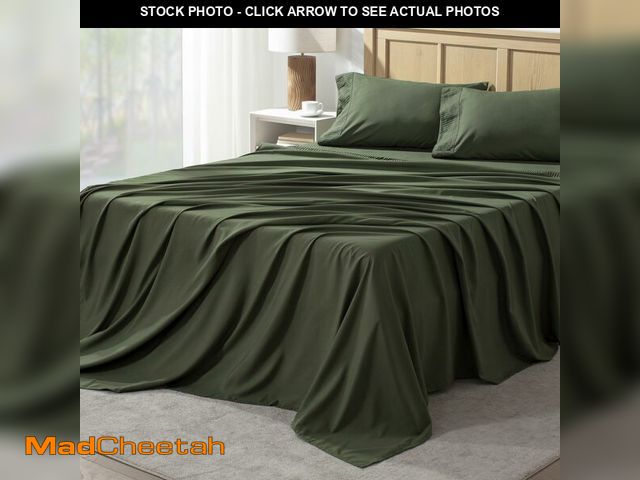Lot 74-14144513 - Andency King Size Sheets Set 4 Pieces, Dark Olive Green Super Soft Sheets for King Size Bed, Microfi...