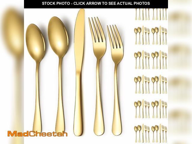 Lot 74-14064595 - Silverware Set 60 Pieces Service for 12, ReaNea Gold Flatware Set, Titanium Plating Cutlery Set Incl...