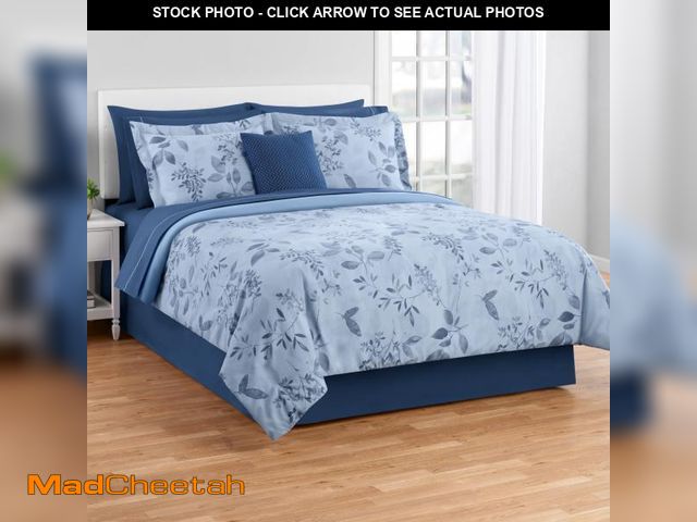 Lot 74-12422161 - Mainstays Soft Touch Bed in a Bag 11-Piece Reversible Blue Floral Comforter Set with Sheets, King - ...