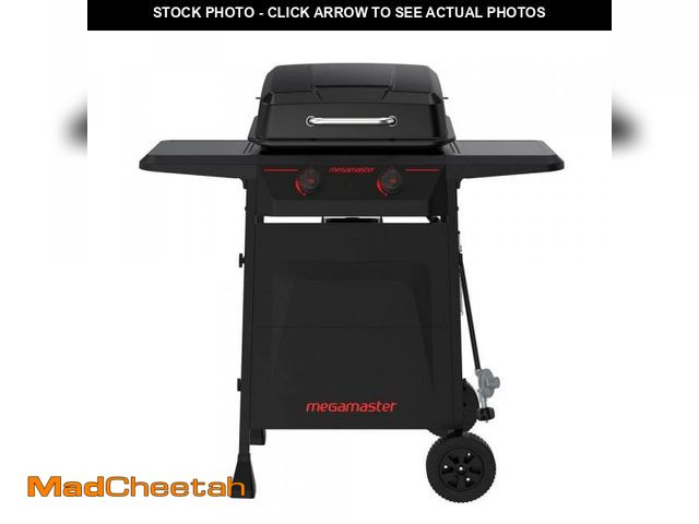 Lot 74-12365301 - (MISSING HARDWARE,SIDE STAND PLATE) Megamaster 2-Burner Propane Gas Grill in Black - UNUSED