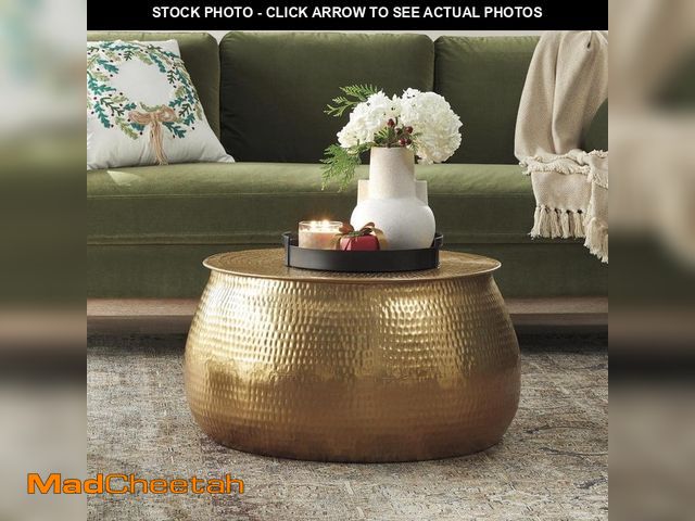 Lot 74-13036700 - Home Decorators Collection Calluna 30 in. Gold Round Metal Coffee Table with Lift Top Storage - UNUS...